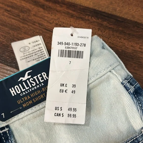 NWT HOLLISTER Ultra High Rise Patchwork Mom Denim Jean Shorts 3” Inseam, Size 7 - Picture 6 of 11